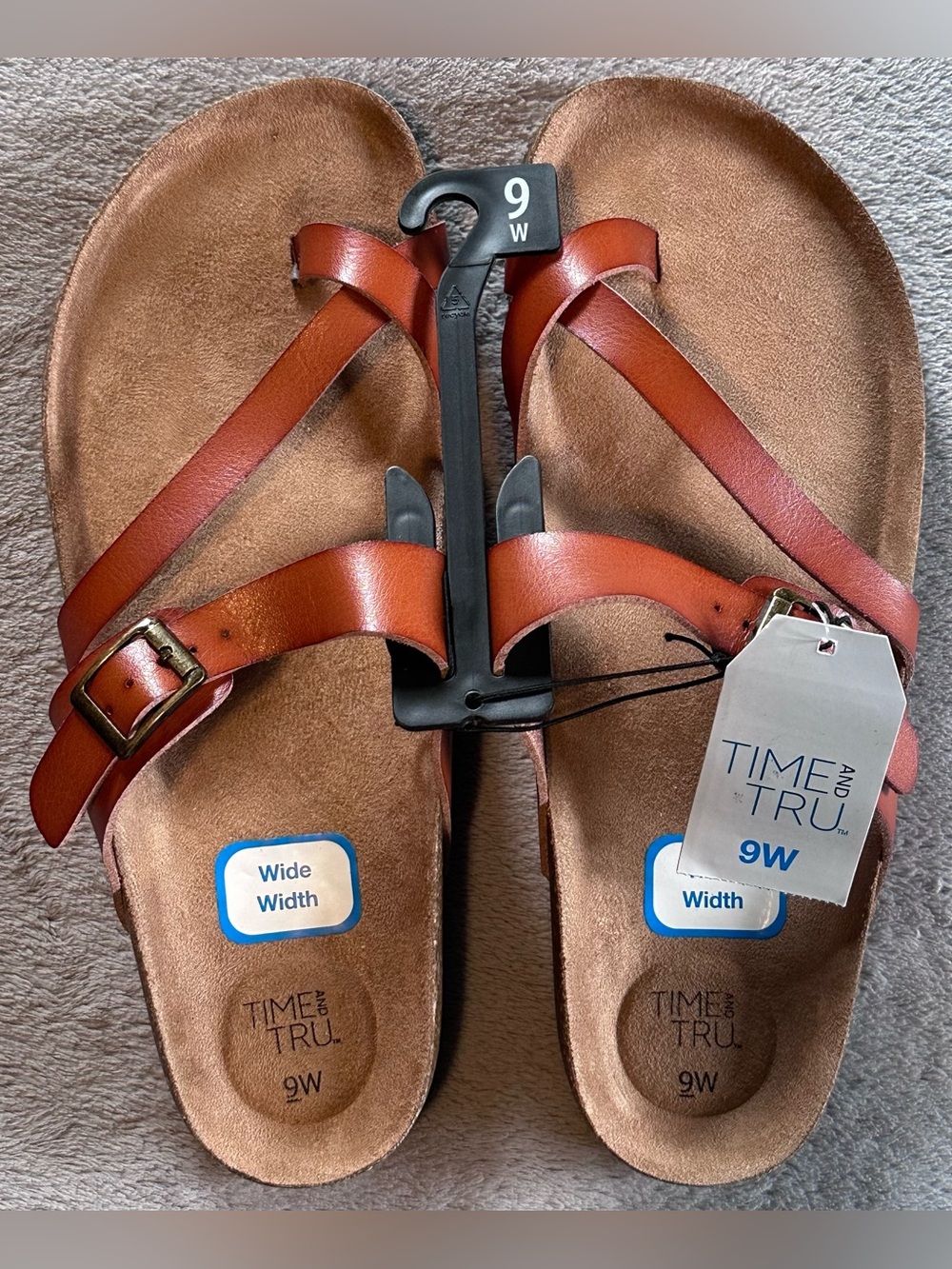 Time and Tru Women's Asymmetric Strap Footbed Sandals/ Size: 9W/ NWT